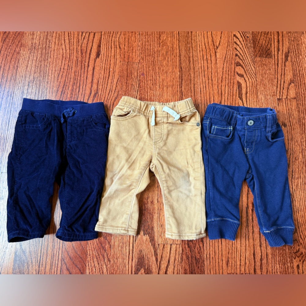 GAP Baby Pants - 2 Navy and Tan Trio - Size 6-12 months